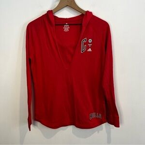 Women’s | Adidas Chicago Bulls Basketball Deep V-Neck Thin Hooded Shirt | Medium